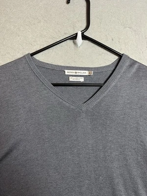 Suéter Peter Millar Cuello en V Gris Cachemira Mezcla Seda Informal Tejido Suave Para Hombres M Foto 1 de 4