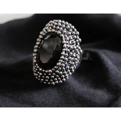 Винтажное женское коктейльное кольцо AVON из меди с бисером черным ониксом и драгоценными камнями размер 7 - Изображение 1 из 4