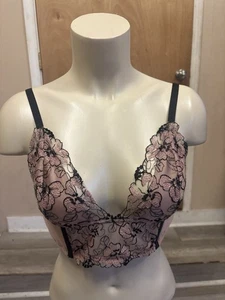 Victoria’s Secret Very Sexy Pink Floral Lace Longline Bralette – Size Large - Picture 1 of 15