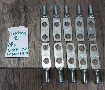 10x Panduit LCDR-38D Copper Compression Lug 2 Hole 6 STR/6 Sol Cu Blue - Image 1 of 2