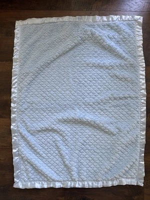 Starting Out Light Blue Baby Blanket Lovey Faux Fur Satin Trim 30x36 B9 - Image 1 of 4