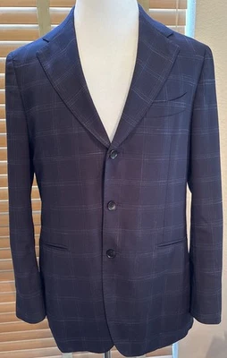 SUITSUPPLY Havana Navy Plaid Wool Silk Linen Sport Coat Blazer Sz 42R SlimP19041 - Image 1 of 4