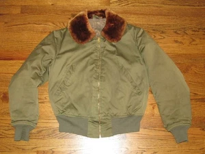 Vtg 40s Green Alpaca Fur Collar Fully Lined Bomber Flight Conmar Jacket Men's 42 - Picture 1 of 8