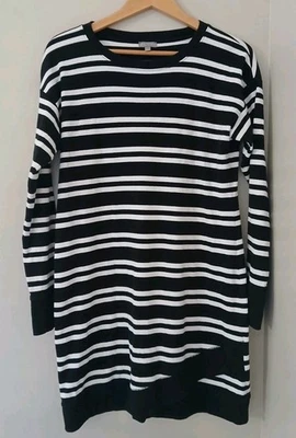 Vestido T by Talbots L/S Talla Mediana Negro Rayas Hasta la Rodilla Dobladillo Cruzado Preppy Foto 1 de 4