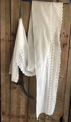 Vtg New 3 Yds of 10” Wide Antique White Eyelet Fine Cotton Lawn Lace Embroidered - Image 1 of 4