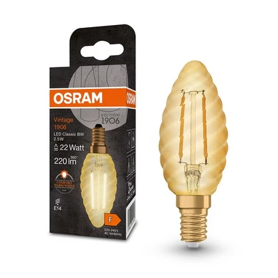 Osram LED Filament Kerze gedreht Vintage 1906 2,5W = 22W E14 Gold extra warmweiß - Bild 1 von 4