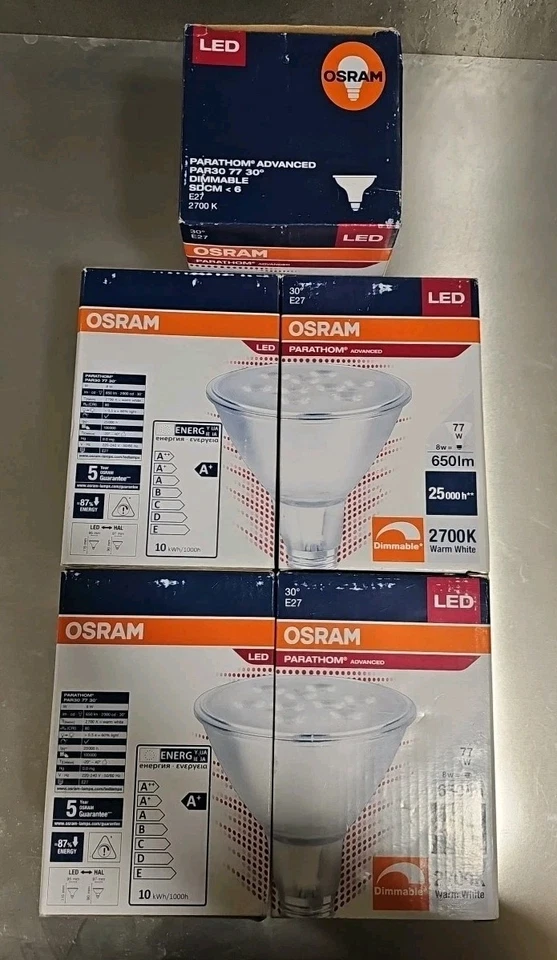 (SET OF 5) OSRAM Parathom Advanced LED Light E27 30 Deg Dimmable Warm White 77W - Image 1 of 1