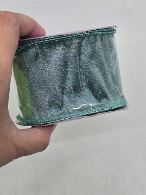 NEW Paper Mart Aqua Vibrant Metallic Ribbon 10 Yards 2.5" Wide Shiny - Image 1 of 4