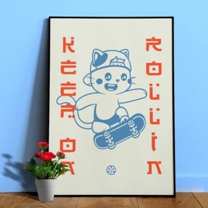 Póster de microondas: Keep on rollin / Cat Skater — póster deportivo, impresión de anime - Imagen 1 de 12