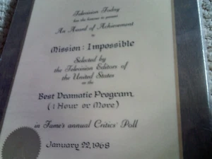  NACHLASS von Bruce Geller MISSION IMPOSSIBLE BESTES dramatisches PROGRAMM 1968 AUSZEICHNUNG SELTEN - Bild 1 von 7