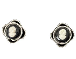 Black And White Cameo Earrings Gold Tone Posts - Picture 1 of 4