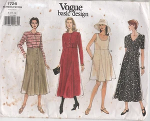 Vogue 1726 Misses Basic Design Dress Neck & Sleeve Variations Size 8 - 12 - Picture 1 of 2