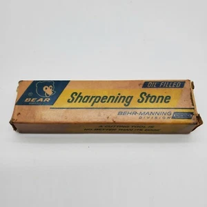 Vintage Bear Sharpening Stone Behr Manning 4" Oil Filled FB 24 w/Box - Picture 1 of 6