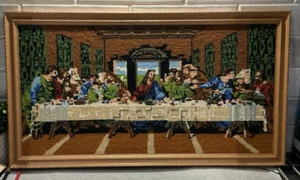 "The Last Supper" Stunning Framed Large Needlepoint Tapestry - Handmade - Foto 1 di 5