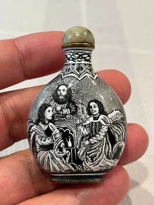 Antigua botella de tabaco esmaltada dorada pintada a mano de la dinastía Qing china Foto 1 de 4