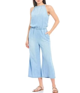 CLOTH & STONE JUMPSUIT Size S SMALL Halter Neck Wide Leg Cropped Blue NEW - Picture 1 of 9