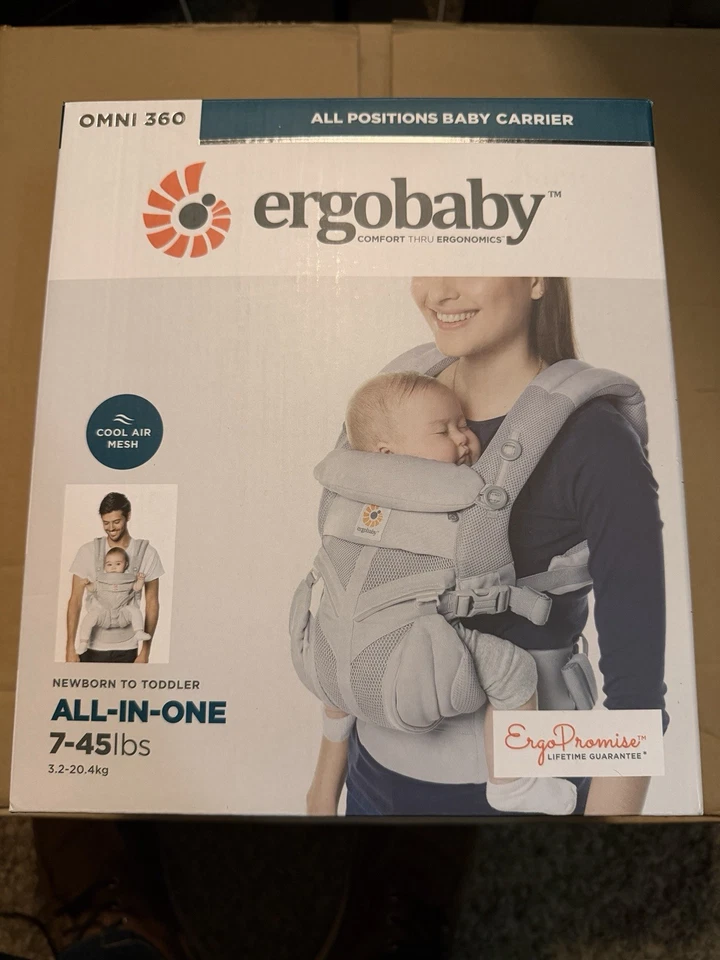 Ergobaby Omni 360 冷空气网人体工学婴儿背带珍珠灰色 — 第 1/4 张图片