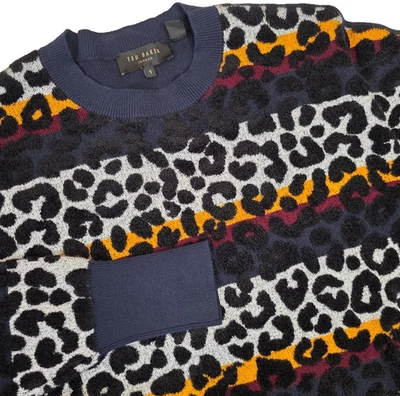 Ted Baker London Women's 1 (US 4) Luniiaa Striped Leopard Print Sweater Navy - Image 1 of 4