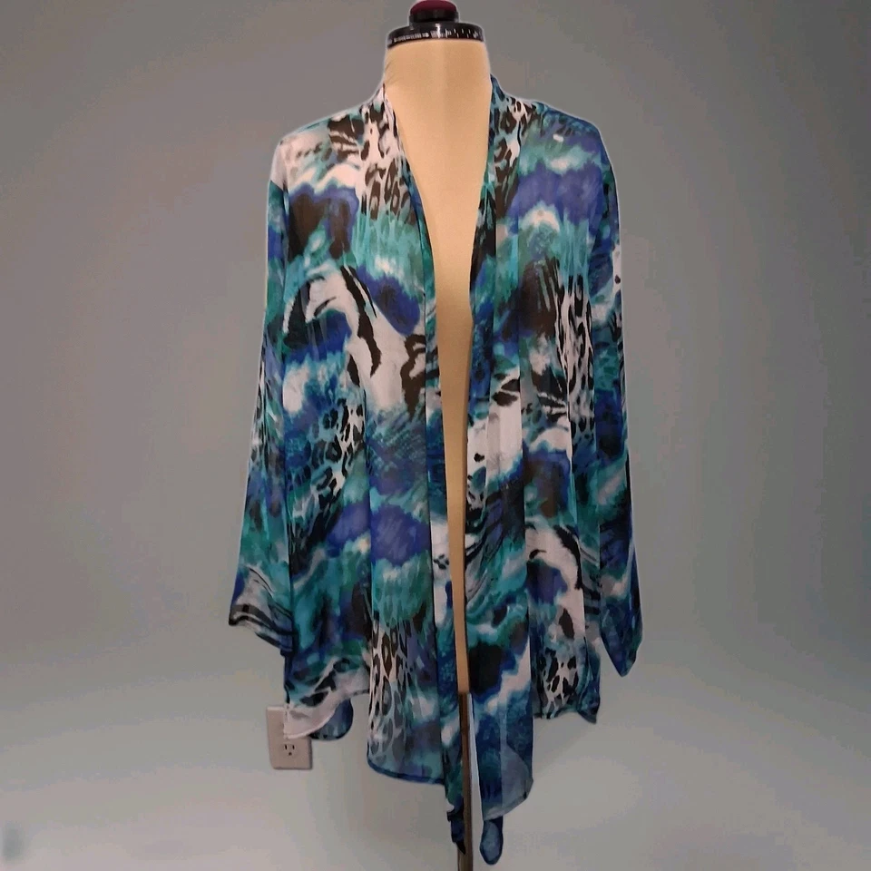 Kimono abierto manga larga estampado animal colorido marca Slinky talla 1X maximalista  Foto 1 de 4
