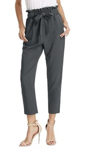 Pantaloni Grace Karin grigio antracite cropped sacchetto di carta vita con tasche piccoli - Foto 1 di 12