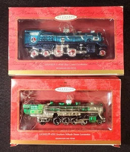 2 Hallmark Keepsake Ornament Lionel Locomotive Blown Glass Blue & Green - Picture 1 of 22