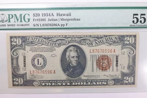 Billete de 20 dólares de la Reserva Federal de 1934 A, 'Hawai', PMG AU-55., tienda #GSSC009 - Imagen 1 de 2