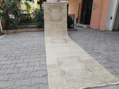3x12 Neutral Runner Rug, Turkish Runner Beige, Handmade Wool Runner Rug - Image 1 of 4