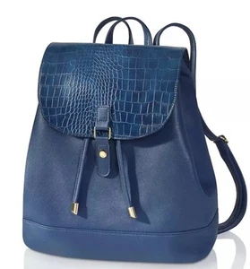 Damen Rucksack Cityrucksack Lederimitat in Kroko-Optik marine NEU - Bild 1 von 1