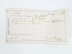Road Warrant Crockett County TN Tennessee 1894 per Services Rails Nashville - Foto 1 di 3