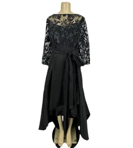 Adrianna Papell Size 20W Black Quarter Sleeve Ribbon Sequin High Low Gown CLT - Picture 1 of 10