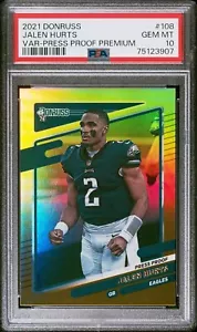 Jalen Hurts 2021 Donruss Panini Press Proof Football Card #108 Graded PSA 10 - Picture 1 of 2