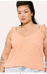 Torrid V Neck Tank Top Sz 2X Orange Ornate Pattern Crinkled Ruffle Strap New - Picture 1 of 6