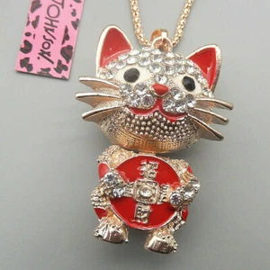 Collana catena Betsey Johnson smalto placcato oro fortuna gatto-pendente - Foto 1 di 59