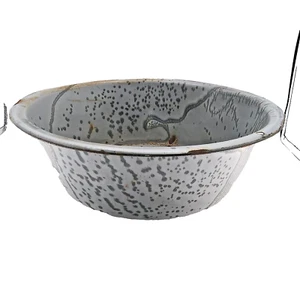 Lavabo rotondo smaltato grigio maculato vintage 15" granito chippy - Foto 1 di 8