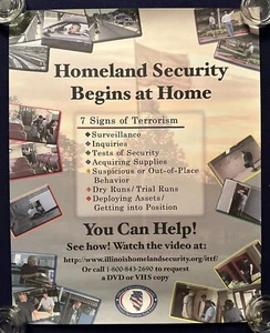 2001 Post-9/11 Poster INNERE SICHERHEIT BEGINNT ZU HAUSE / 7 Zeichen des Terrorismus - Bild 1 von 5