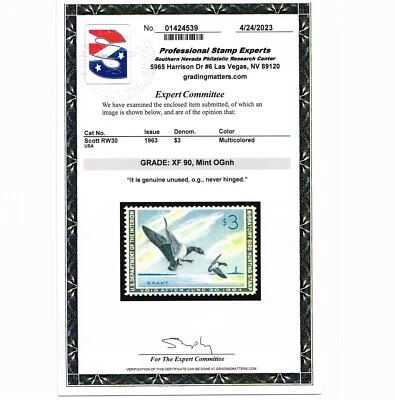 EXCEPTIONAL SCOTT #RW30 MINT PRISTINE OG NH PSE CERT GRADED XF-90 #20244 - Image 1 of 3