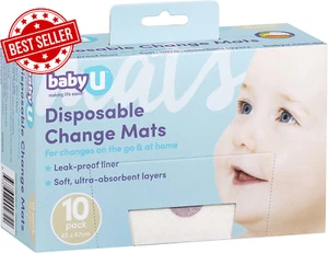 BabyU Disposable Change Mats 10 Pack Waterproof Portable Nappy Changing Pads - Picture 1 of 12
