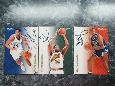 3 1996 skybox autographics cards sam perkins/ andrew lang/ jim jackson - Image 1 of 3