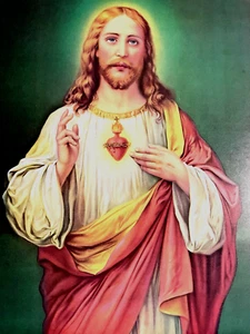 Vintage Beautiful Print SACRED HEART OF JESUS 20" X 16" - Picture 1 of 2