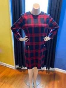 Vestido a cuadros rojo y negro de colección de los años 80 botones de perlas talla 12 - Imagen 1 de 7