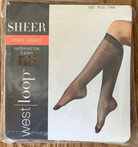 West Loop Sheer Knee Highs Reinforced Toe 2Pairs Classic Nylon  size PLUS - Picture 1 of 3