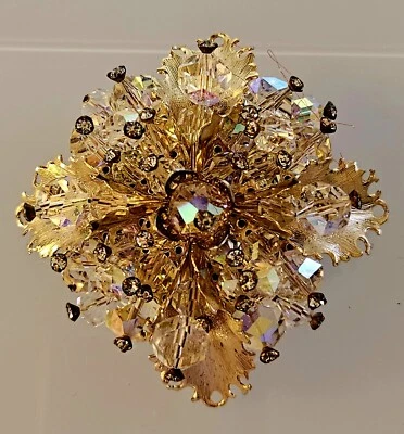 Impresionante Broche Flor Starburst Cristal Grande Metal Tono Dorado  Foto 1 de 4
