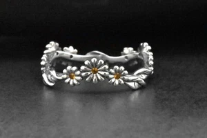 925 Silber gelber simulierter orangefarbener Saphir Gänseblümchen floral Blume Ewigkeitsring - Bild 1 von 5