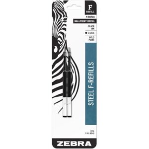 82712 Zebra F-Series Ballpoint Pen Refill, Black Ink, 1.6mm Bold, 1 Pack of 2