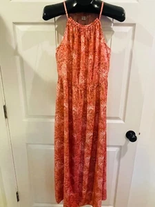 Old Navy Maxi Dress Coral Floral Halter Neck Women's Sz S NEW - Picture 1 of 6