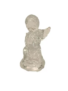 Clear Glass Kneeling Praying Angel Taper Candle Holder Hollow Bottom Figurine - Picture 1 of 6