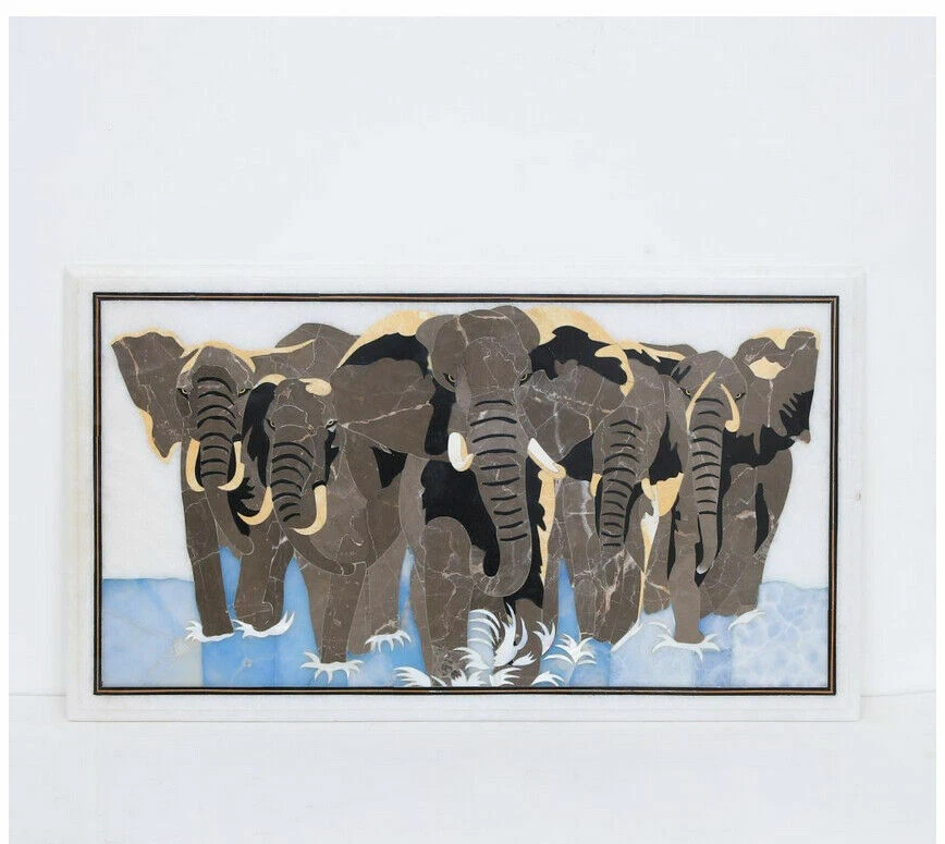 24" x 18" Marble Corner Table Top Semi Precious Stones Handmade Inlay Art - Image 1 of 1