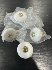 Belwith Cabinet Pull Knobs (4 Set) Porcelain With Polished Brass P221-LP NIB - Picture 1 of 2