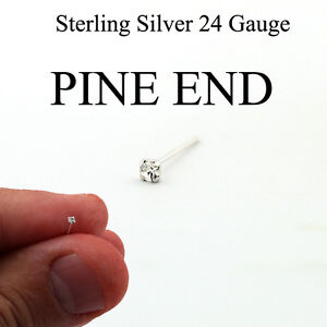 Sterling Silver Nose stud Clear stone 24 Gauge Nose Ring PIN END 1.5 mm N15