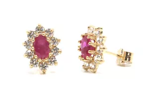 9ct Gold Ruby and CZ Studs Cluster Earrings Made in UK Gift Boxed Birthday Gift - Picture 1 of 4